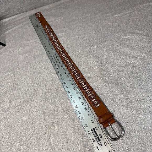 Lucky Brand Brown Leather Beaded Belt Silver-Tone Buckle & Floral Design Size S - Picture 8 of 16